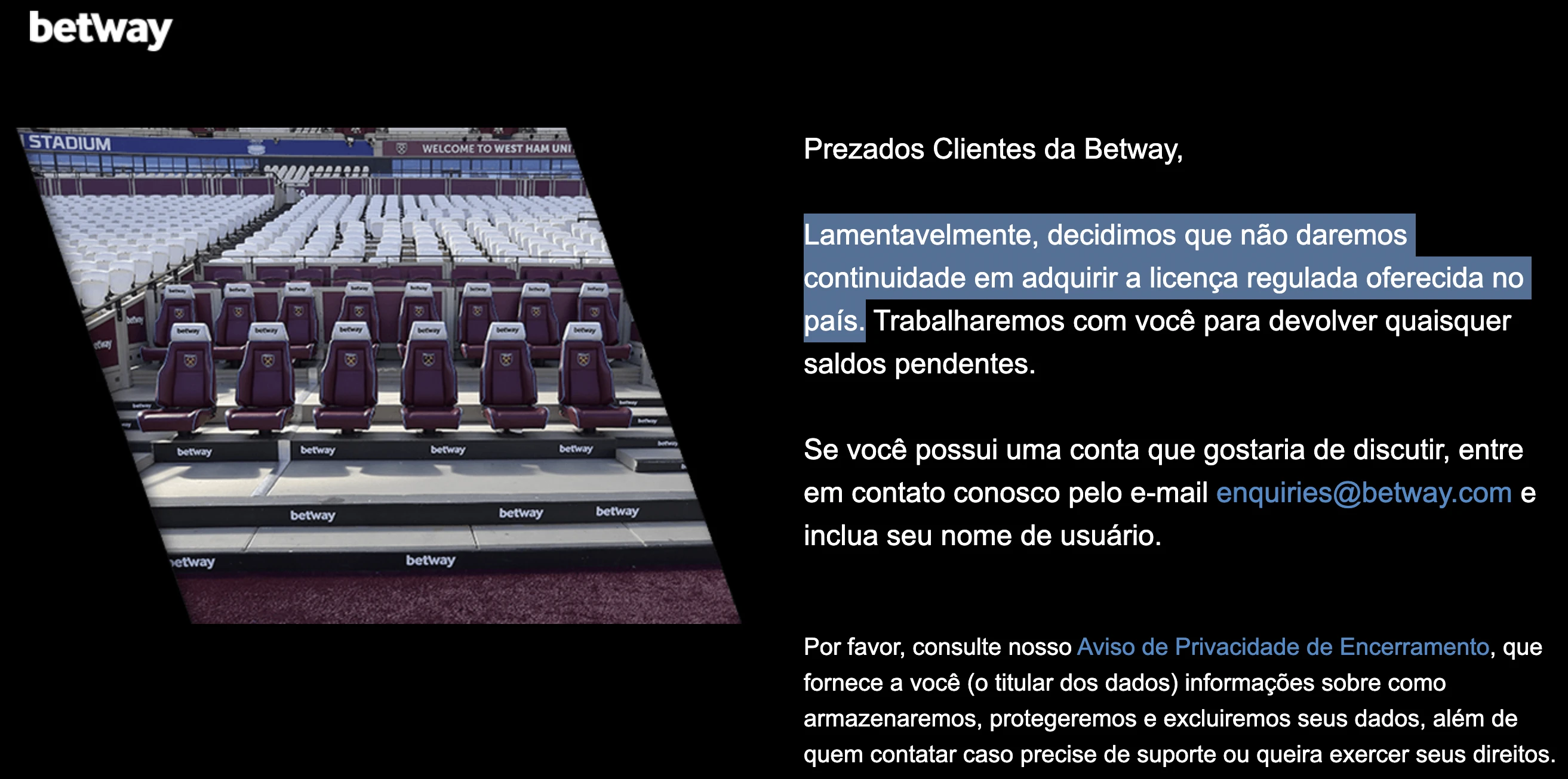 Captura de tela do site Betway no dia 19/03/2025