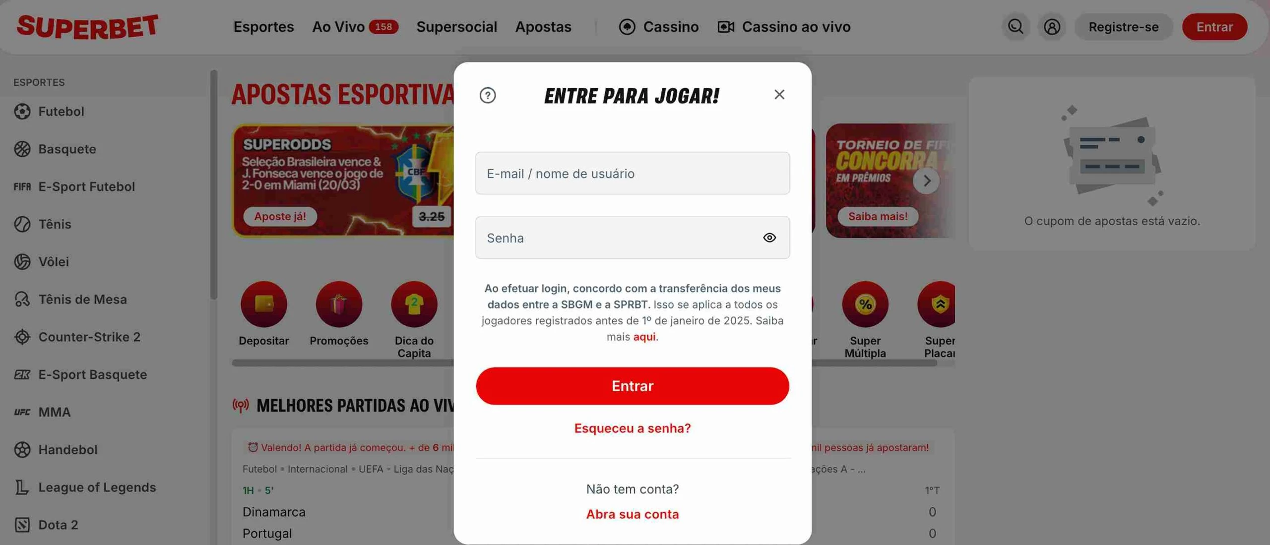 Faça o Superbet login para entrar na plataforma