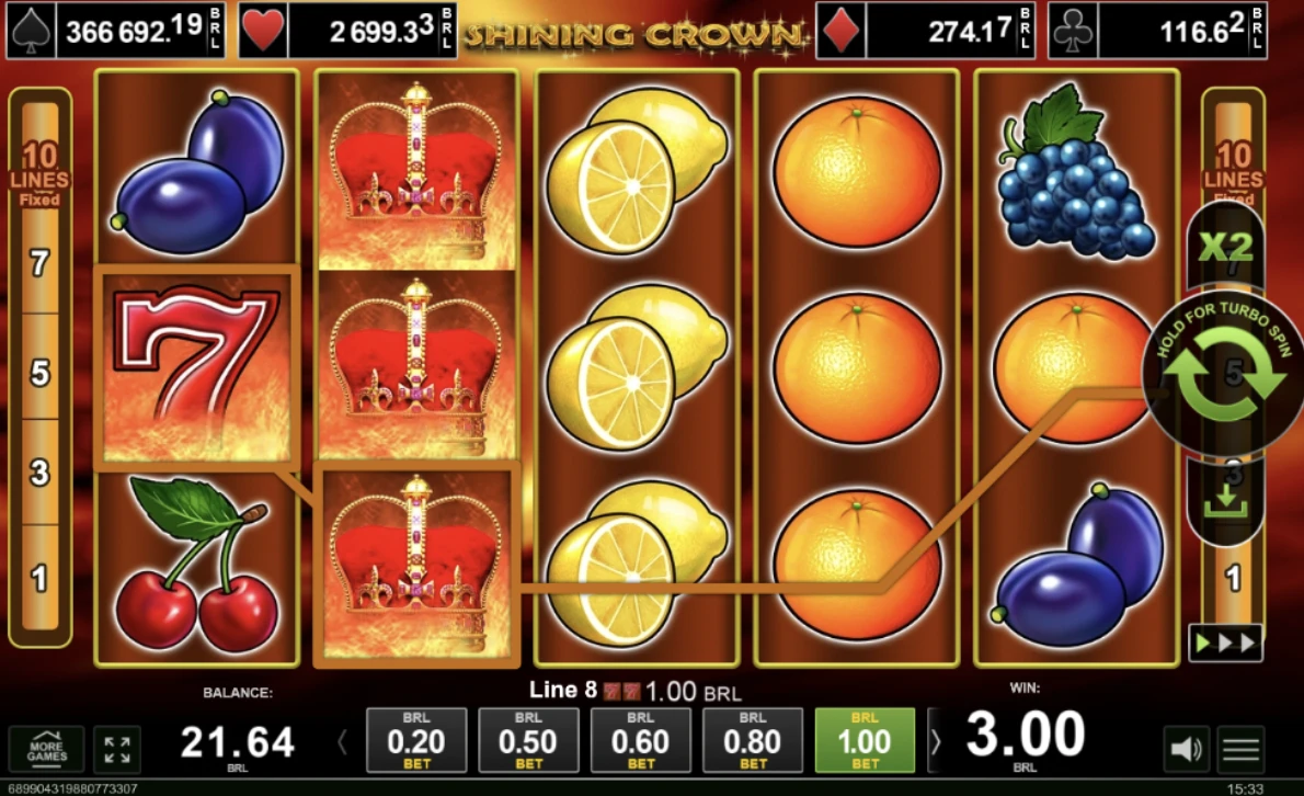 Jogue Shining Crown demo ou com dinheiro real