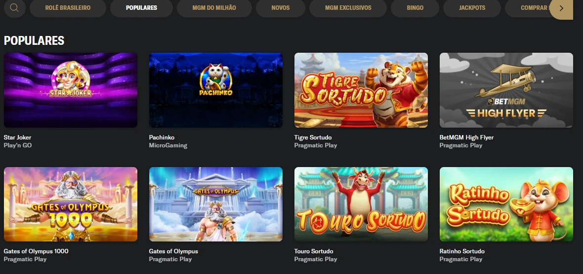 Aproveite a seleção de jogos no cassino BetMGM