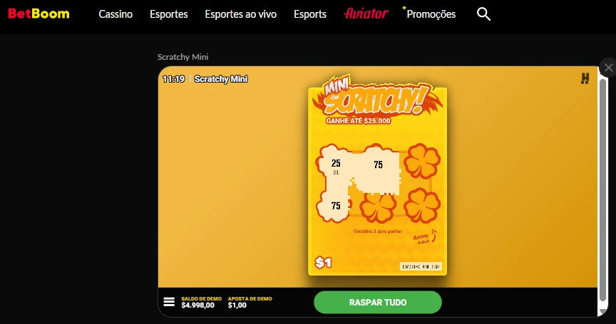 Betboom tem raspadinha online na versão demo
