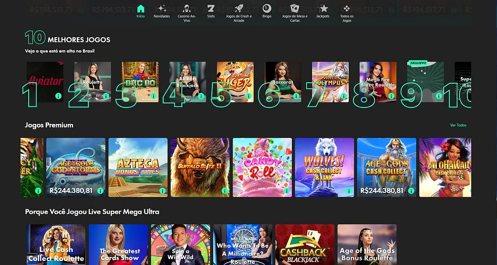 Seleção de jogos do cassino bet365