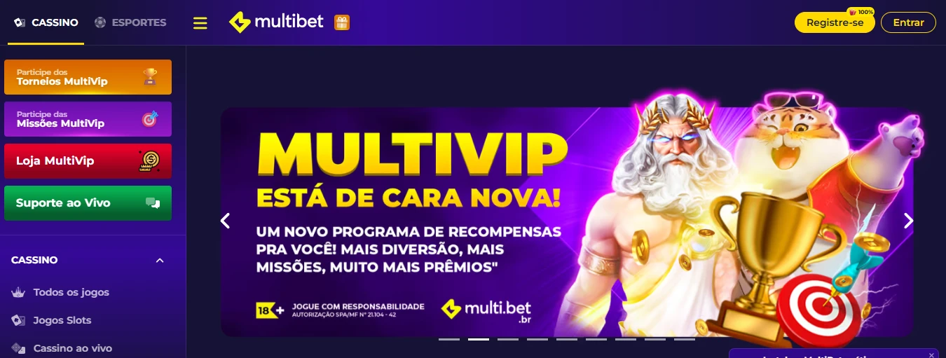 Página inicial da Multibet casino com ofertas e promoções da casa